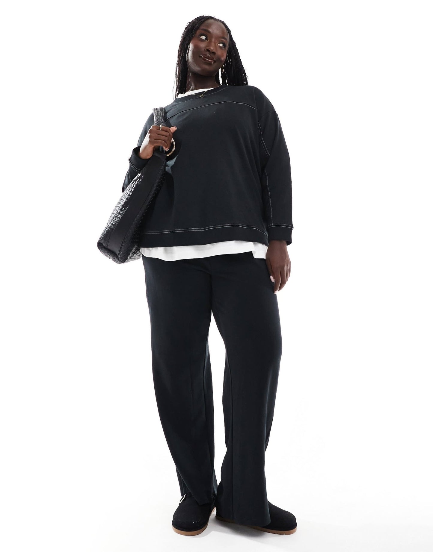 Vero Moda Curve wide leg jogger co - ord in black - ASOS Sample Sale