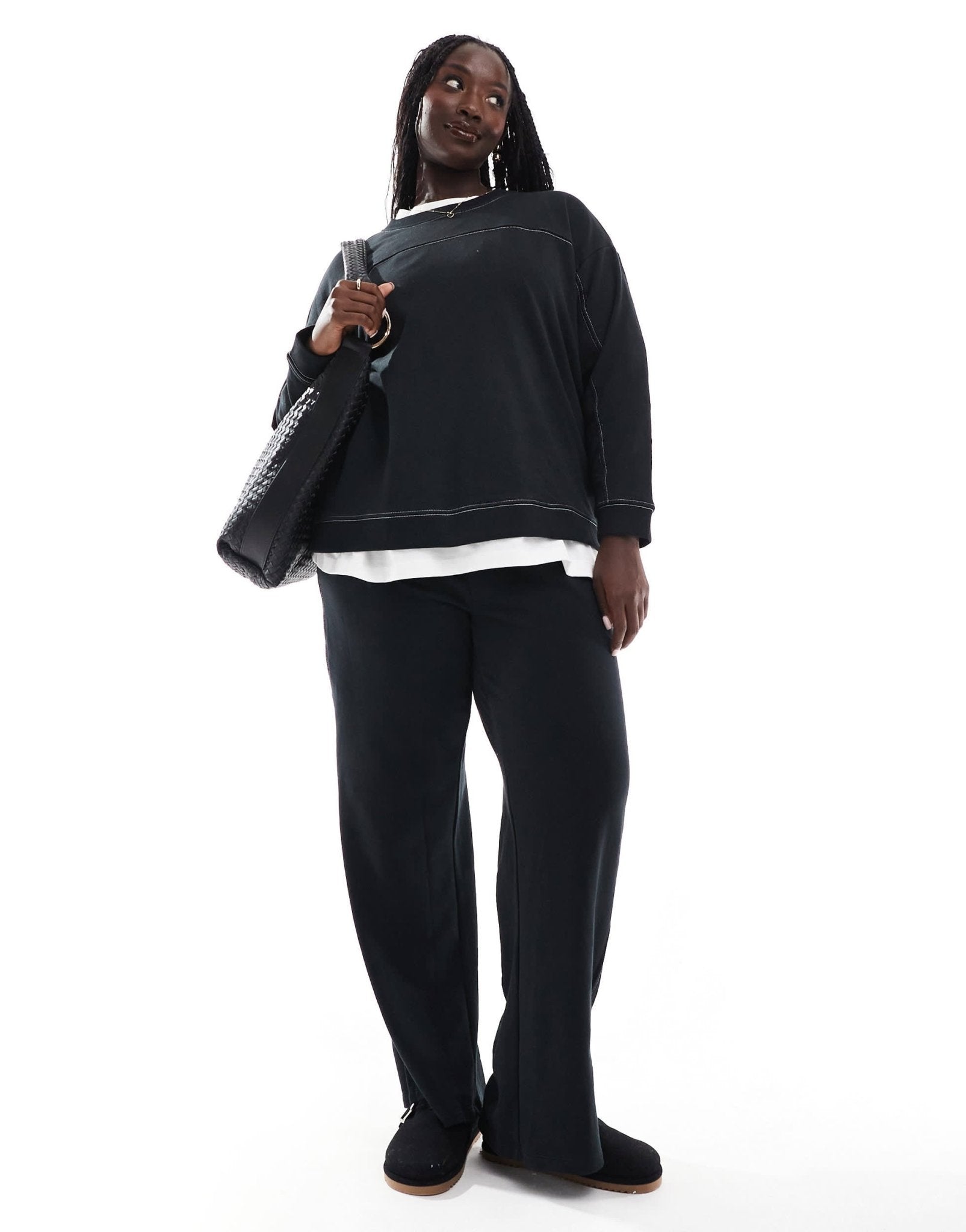 Vero Moda Curve wide leg jogger co - ord in black - ASOS Sample Sale
