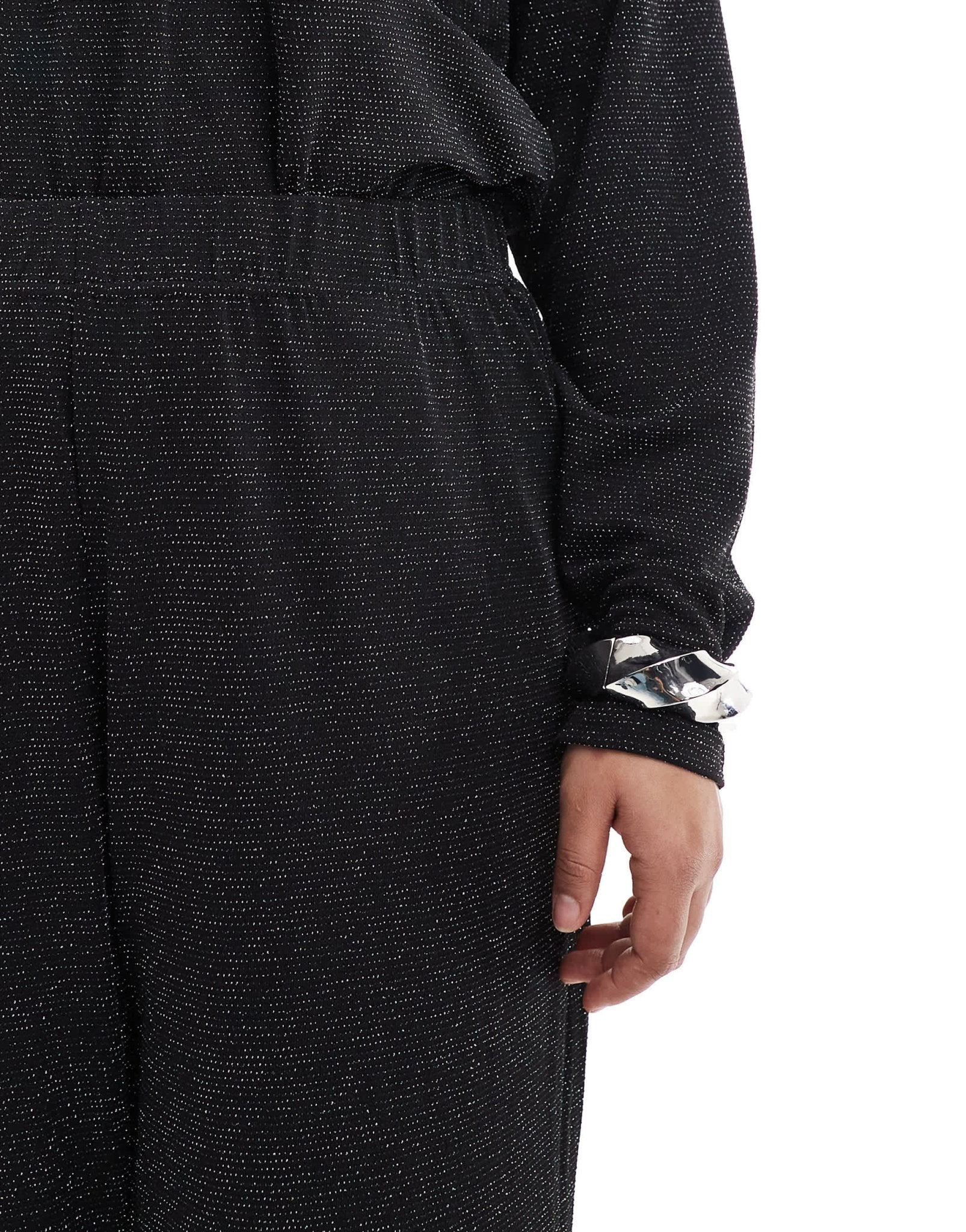Vero Moda Curve wide leg trouser co - ord in black glitter - ASOS Sample Sale