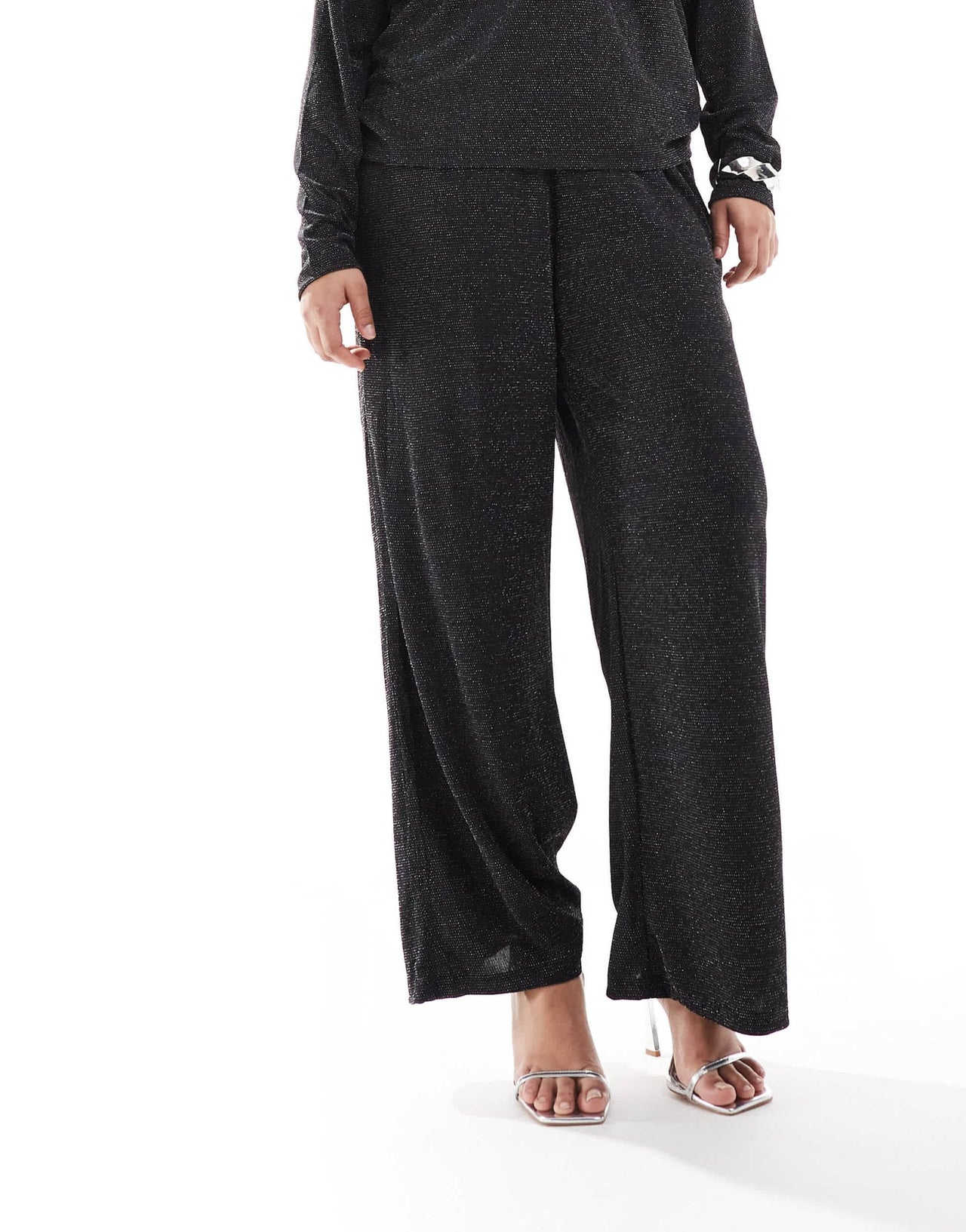 Vero Moda Curve wide leg trouser co - ord in black glitter - ASOS Sample Sale
