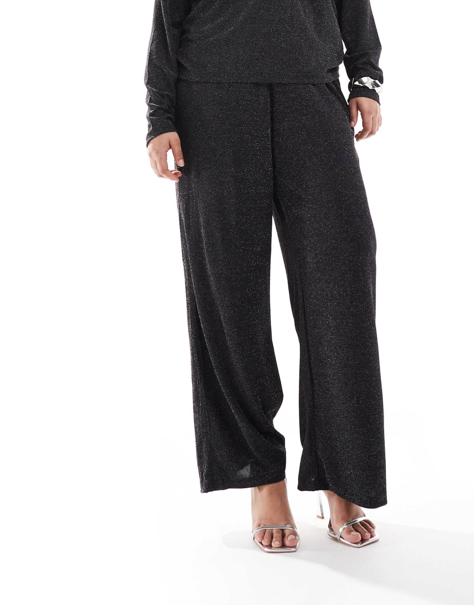 Vero Moda Curve wide leg trouser co - ord in black glitter - ASOS Sample Sale