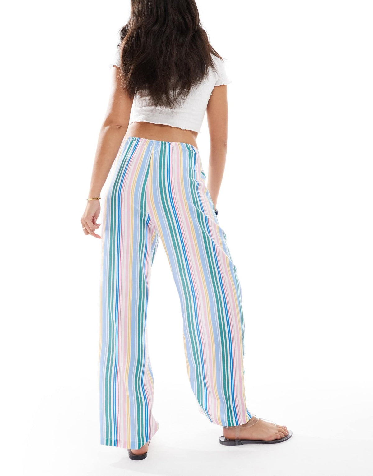 Vero Moda Easy tie waist wide leg trousers in candy stripe - ASOS Sample Sale