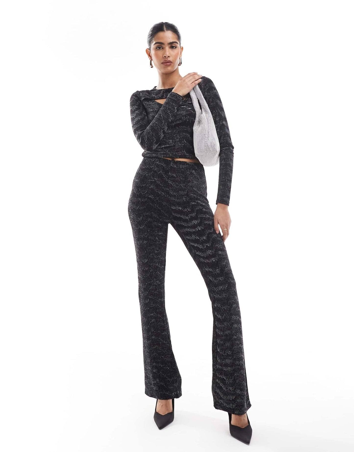 Vero Moda flared trouser co - ord in black and silver glitter - ASOS Sample Sale