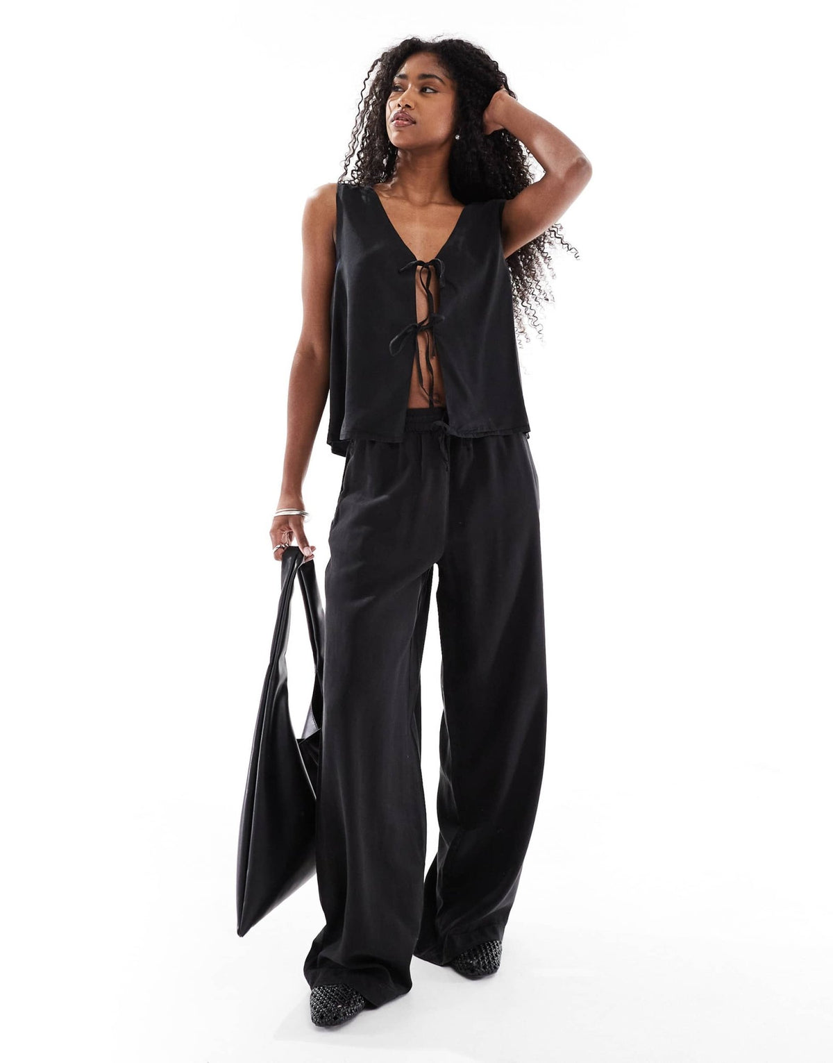 Vero Moda fluid wide leg trouser co-ord in black - ASOS Sample Sale