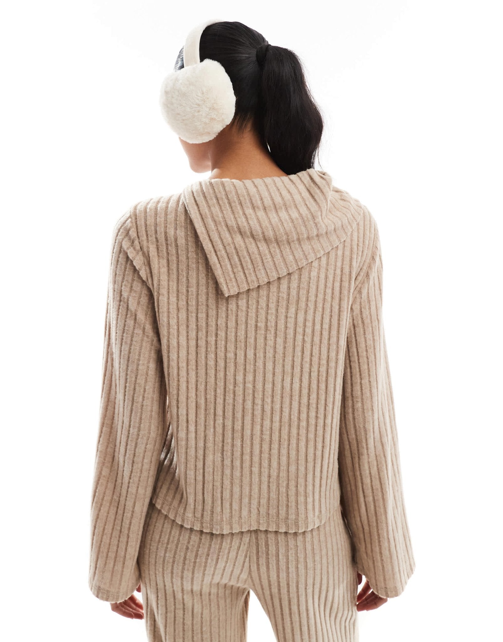 Vero Moda foldover ribbed jersey top co - ord in beige - ASOS Sample Sale