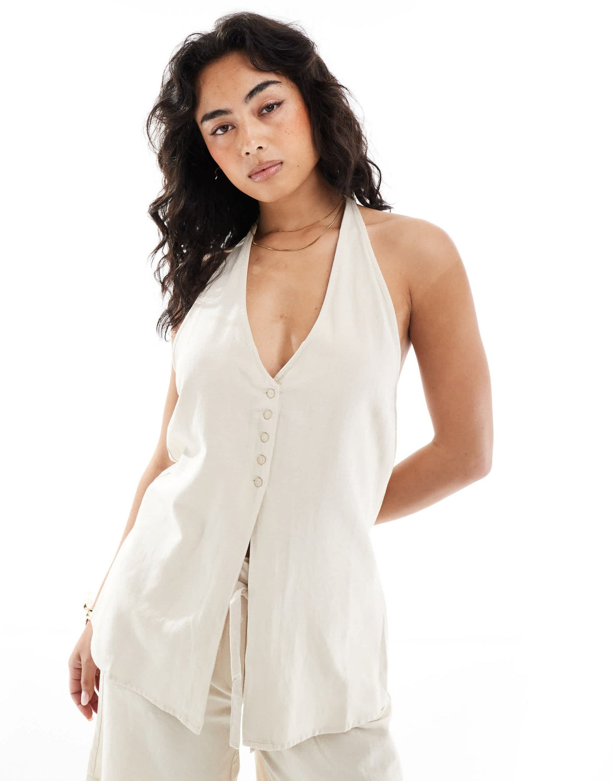 Vero Moda halter neck waistcoat co-ord in oatmeal - ASOS Sample Sale