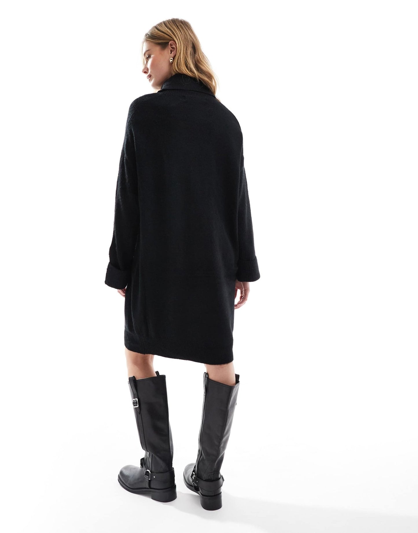Vero Moda knitted roll neck mini dress in black - ASOS Sample Sale