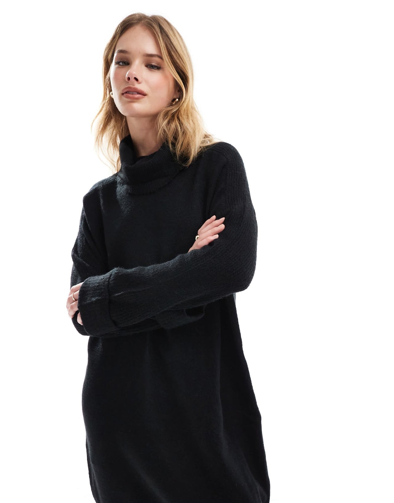 Vero Moda knitted roll neck mini dress in black - ASOS Sample Sale