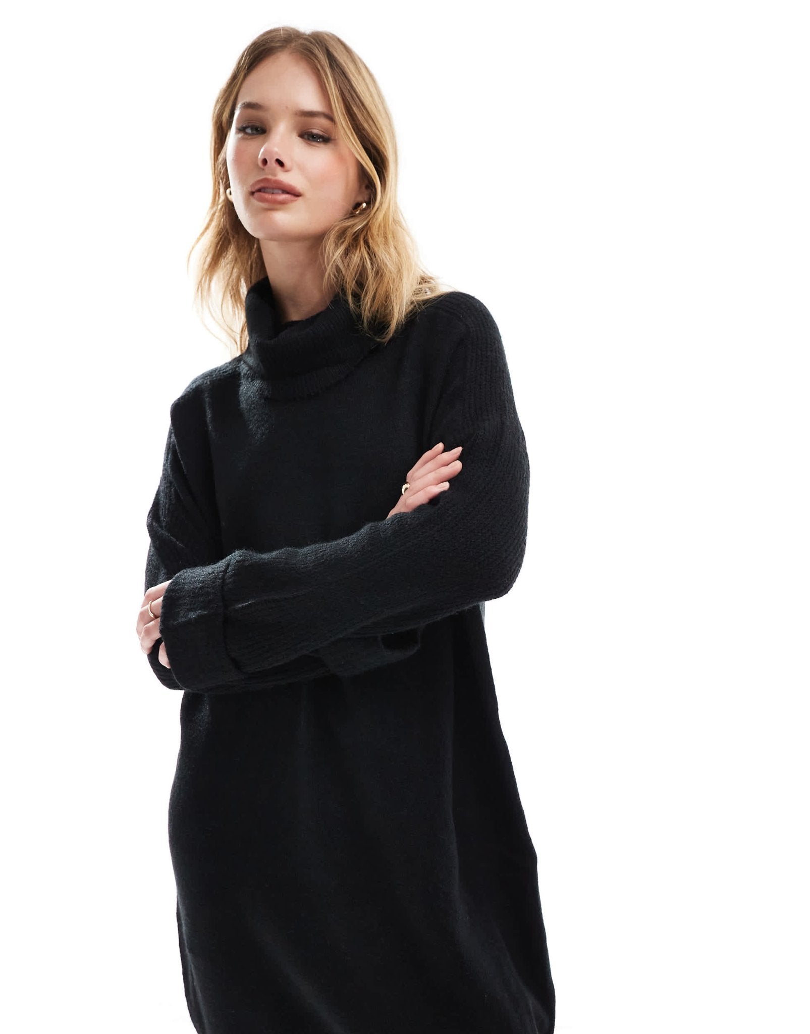 Vero Moda knitted roll neck mini dress in black - ASOS Sample Sale