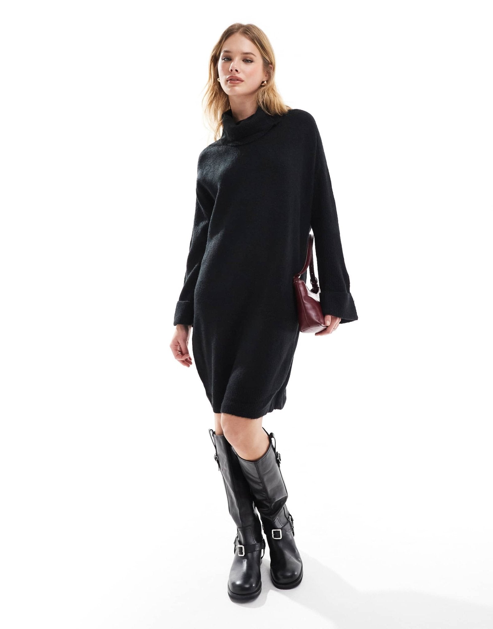 Vero Moda knitted roll neck mini dress in black - ASOS Sample Sale