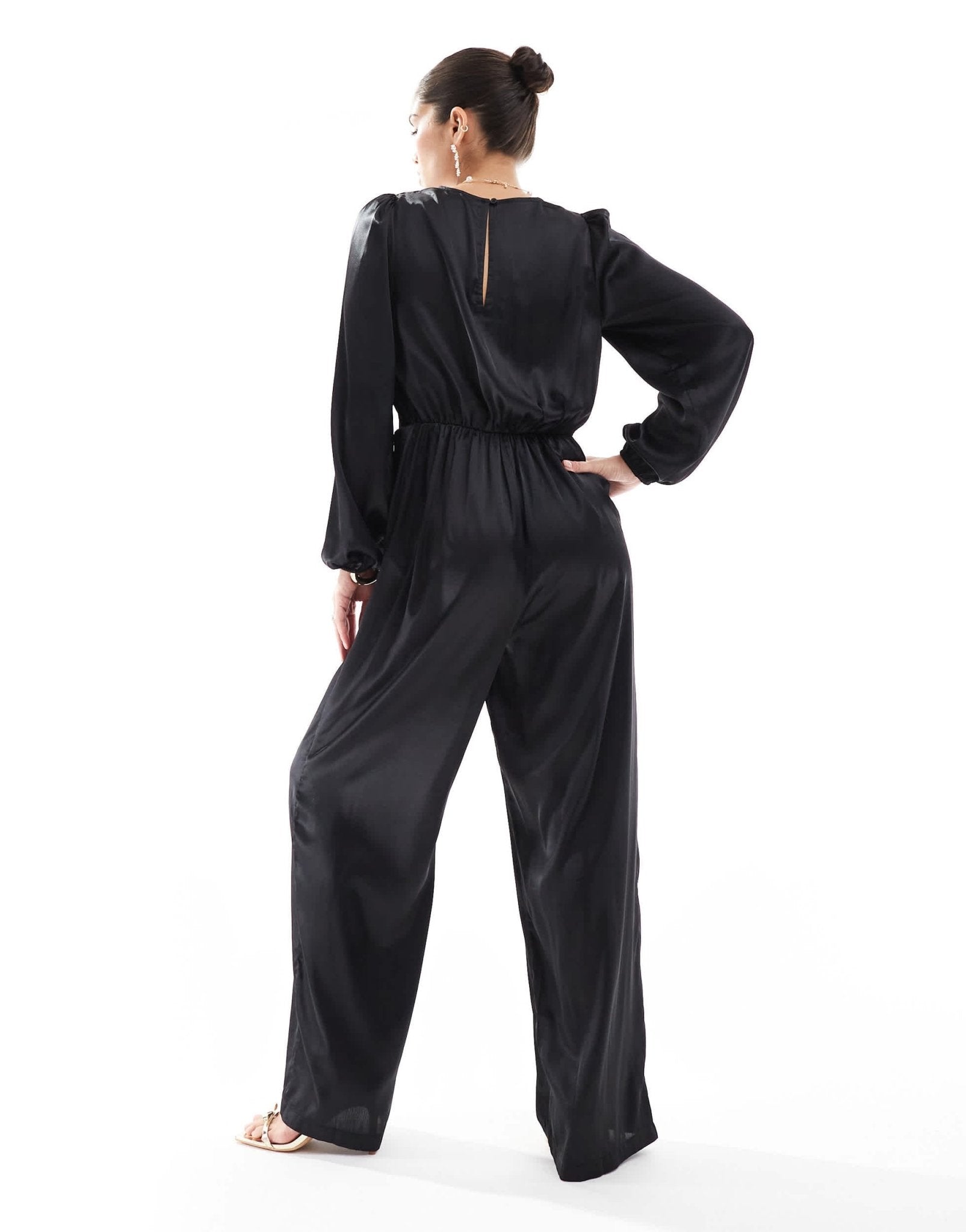Vero Moda knot front jumpsuit in black satin - ASOS Sample Sale