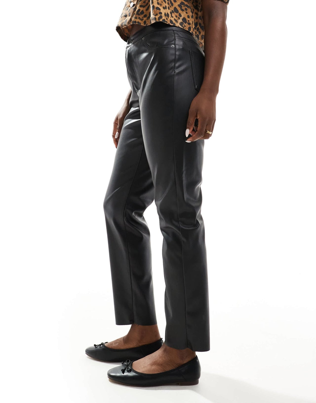 Vero Moda leather look cigarette trouser in black - ASOS Sample Sale