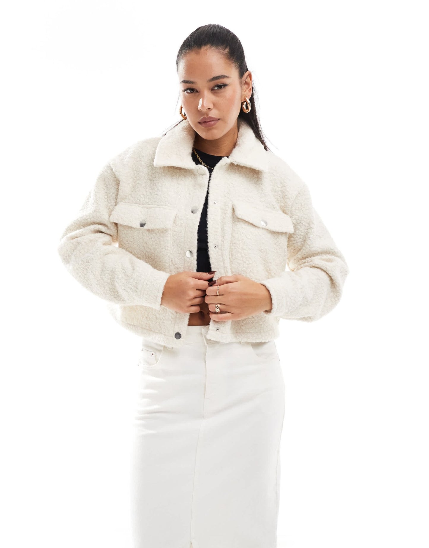 Vero Moda lightweight textured borg shacket in oatmeal - ASOS Sample Sale