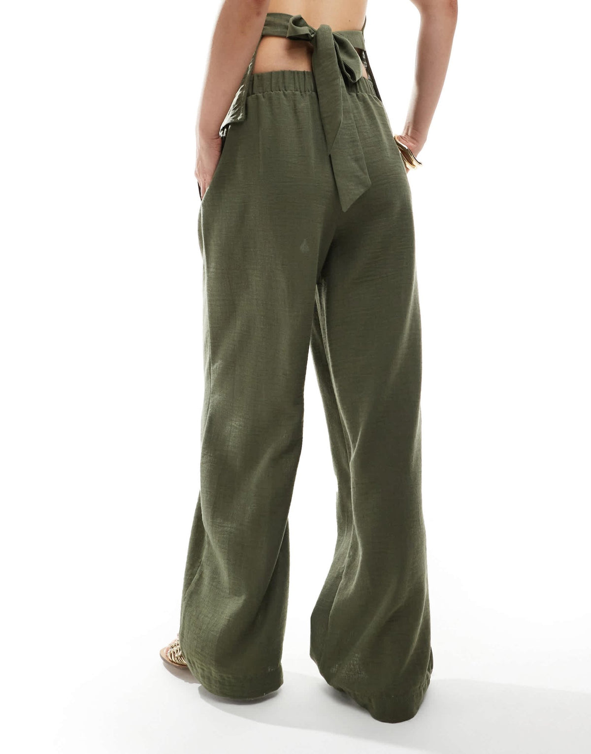 Vero Moda linen look high waist wide leg trouser co-ord in herb green - LGREEN - ASOS Sample Sale
