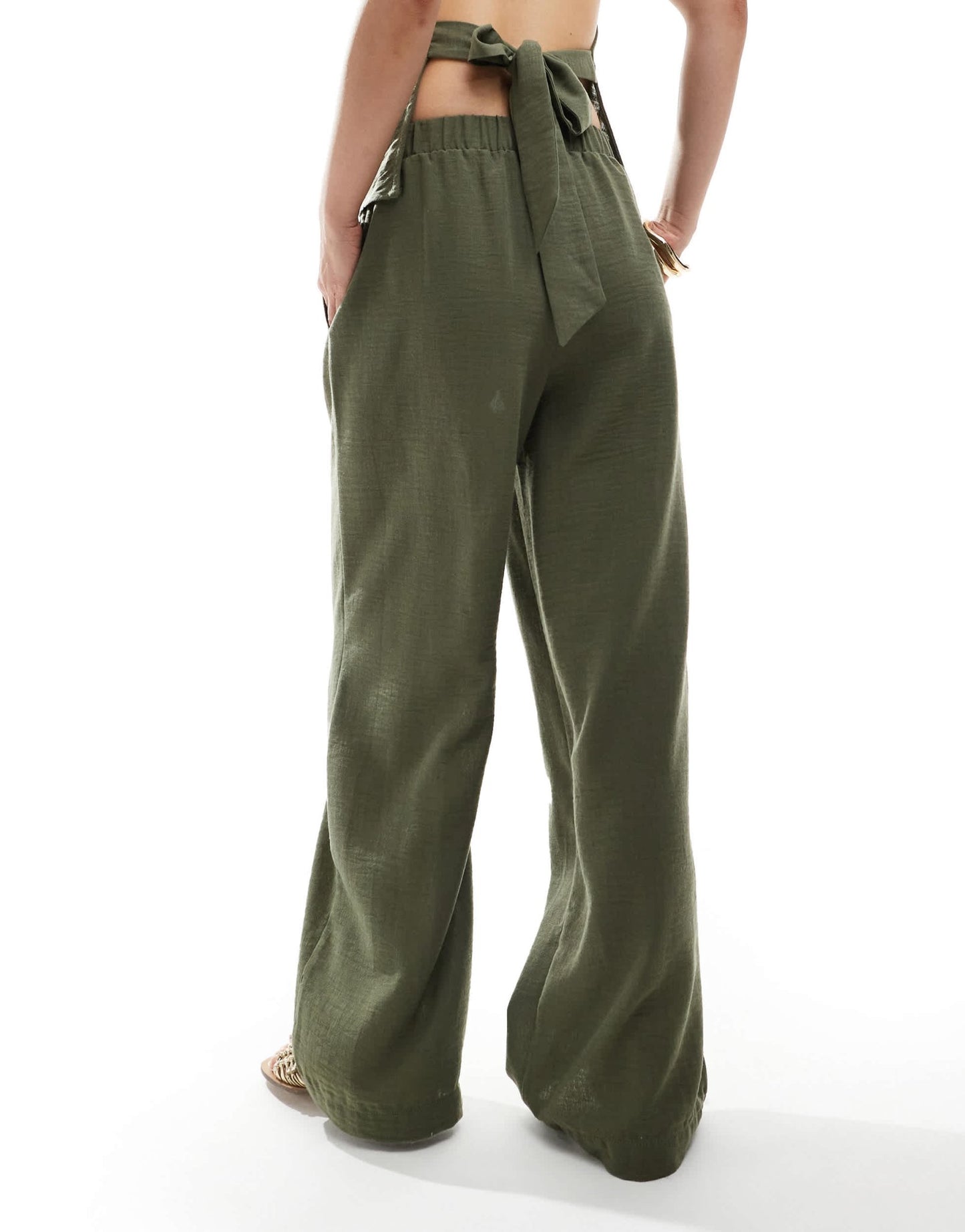Vero Moda linen look high waist wide leg trouser co-ord in herb green - LGREEN - ASOS Sample Sale