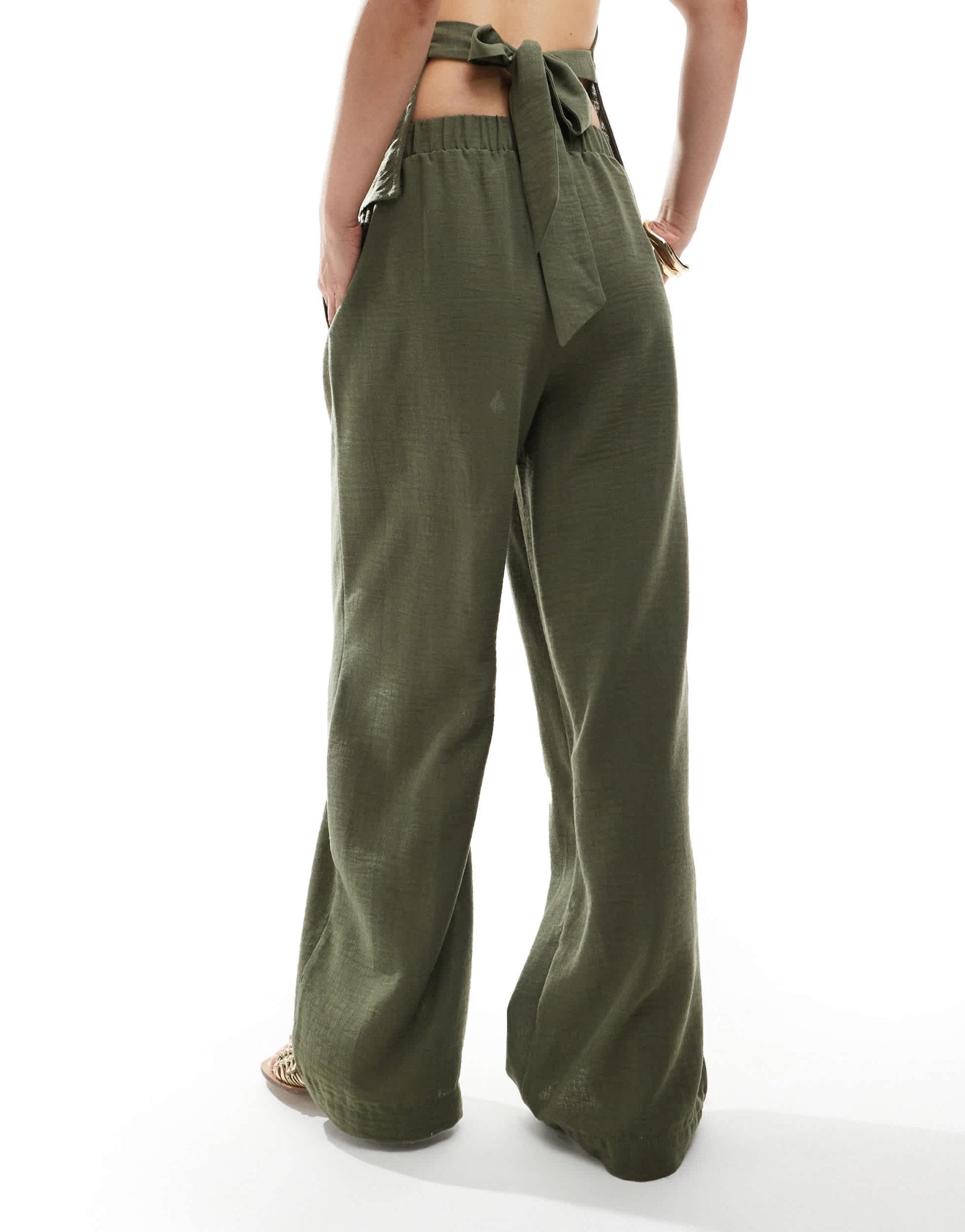 Vero Moda linen look high waist wide leg trouser co-ord in herb green - LGREEN - ASOS Sample Sale