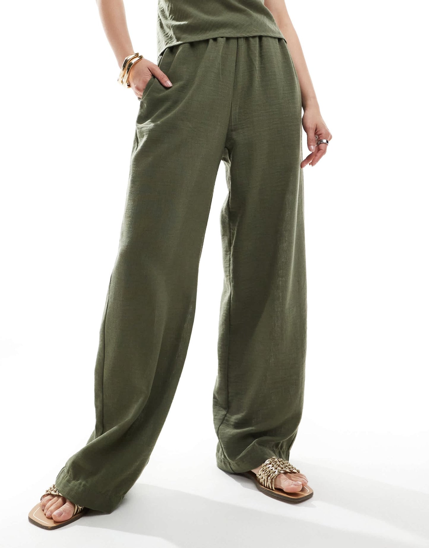 Vero Moda linen look high waist wide leg trouser co-ord in herb green - LGREEN - ASOS Sample Sale
