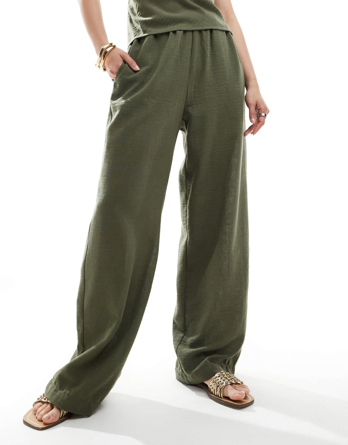 Vero Moda linen look high waist wide leg trouser co-ord in herb green - LGREEN - ASOS Sample Sale