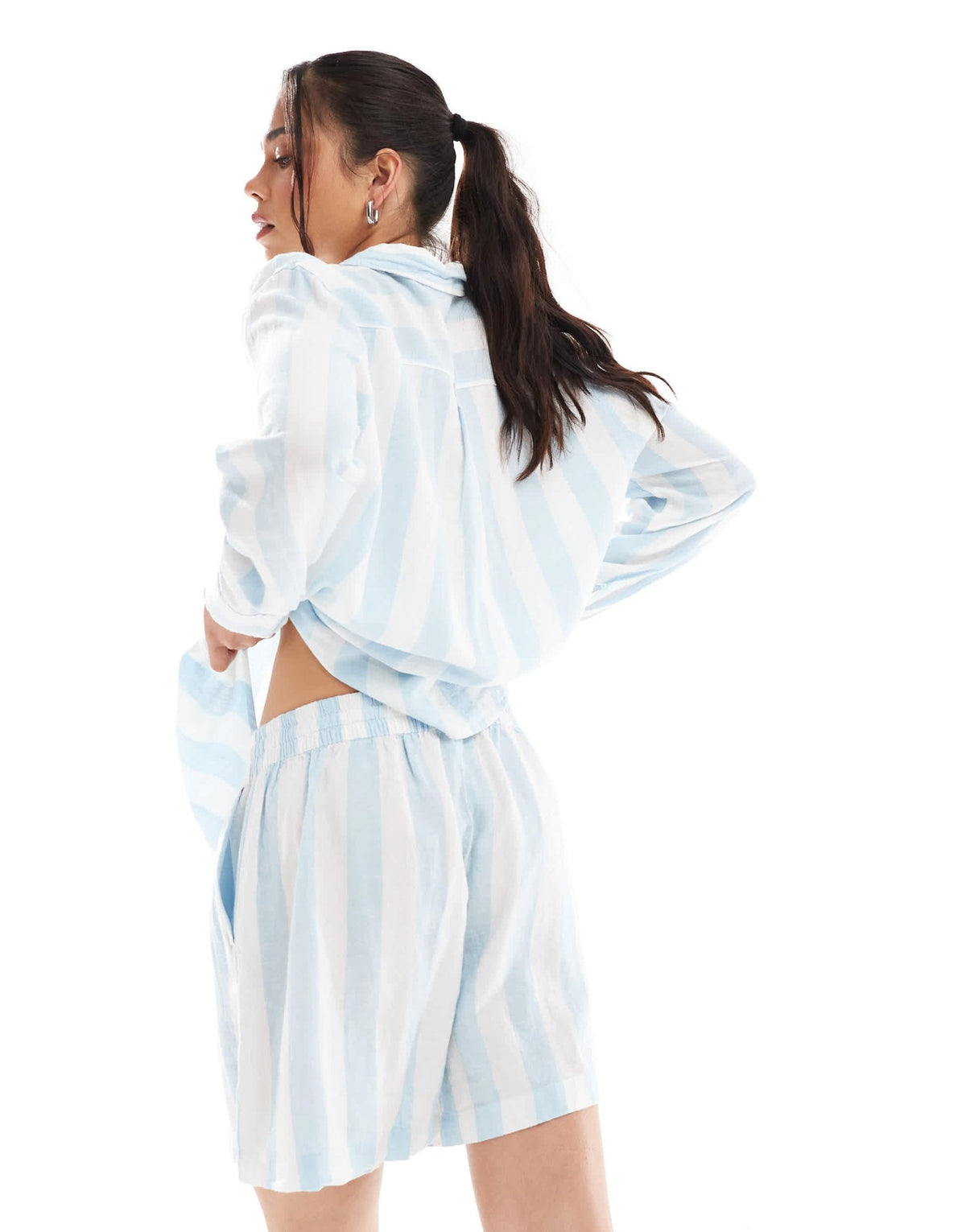 Vero Moda linen touch shorts co-ord in pale blue stripe - ASOS Sample Sale