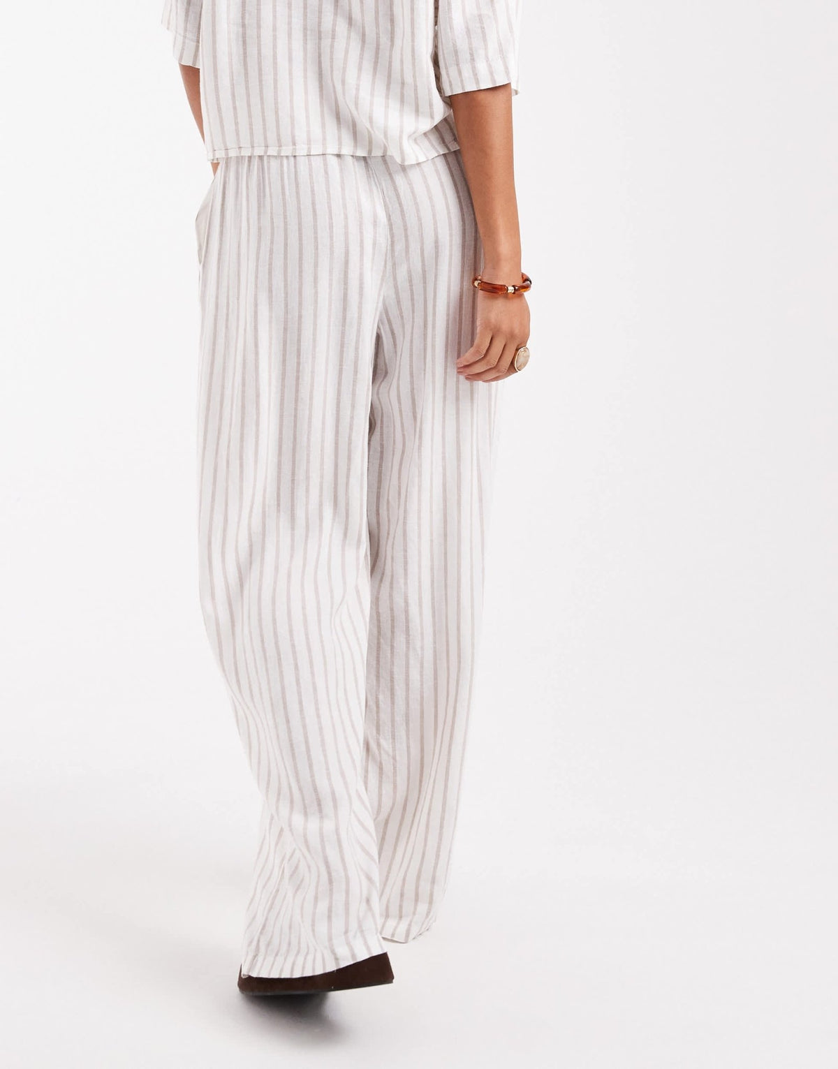 Vero Moda linen touch tie waist trouser co-ord in moon rock stripe - ASOS Sample Sale