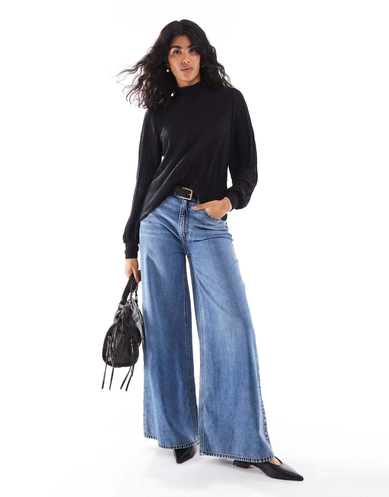 Vero Moda long sleeved plisse top in black - ASOS Sample Sale