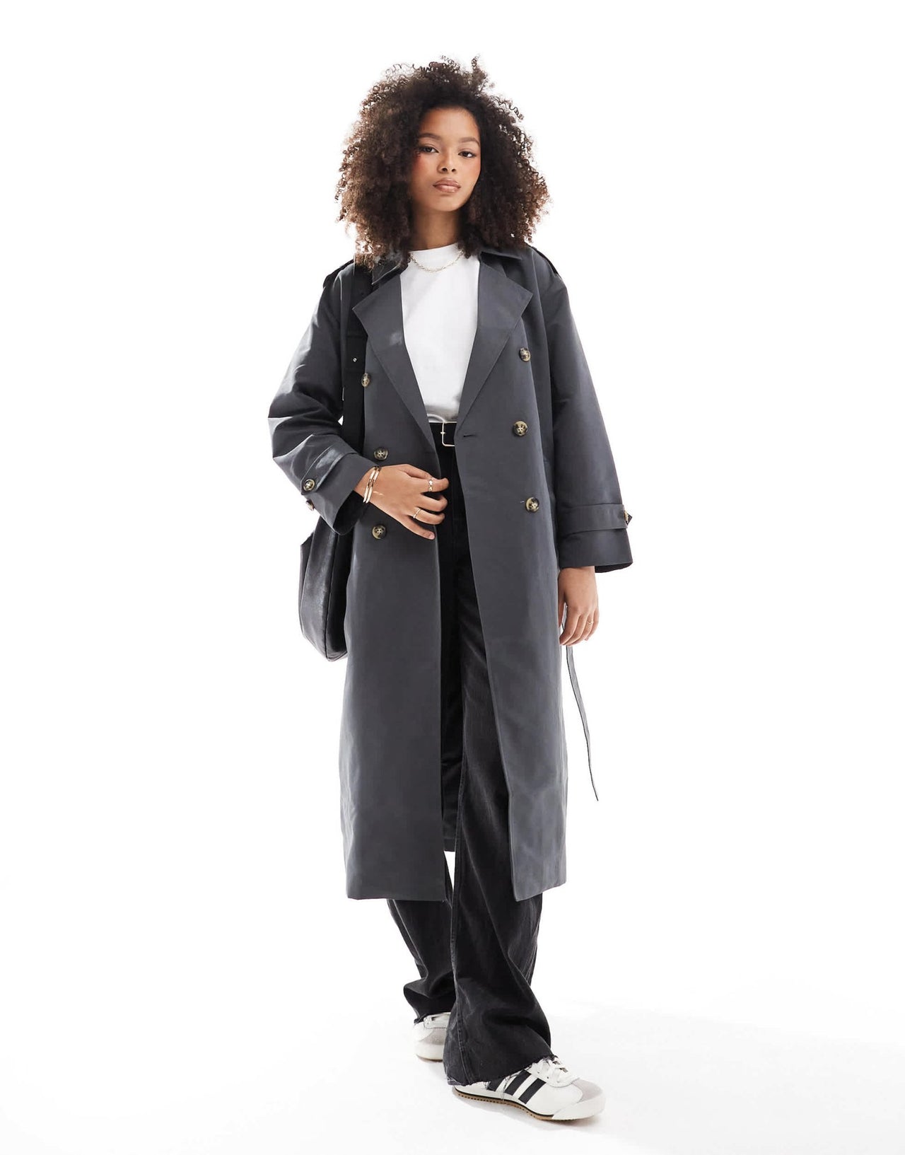 Vero Moda longline belted trench coat in asphalt grey - ASOS Sample Sale