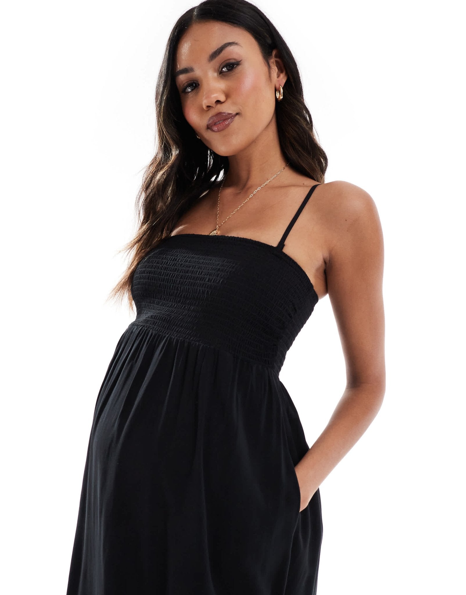 Vero Moda Maternity Easy shirred cami ankle dress in black - ASOS Sample Sale