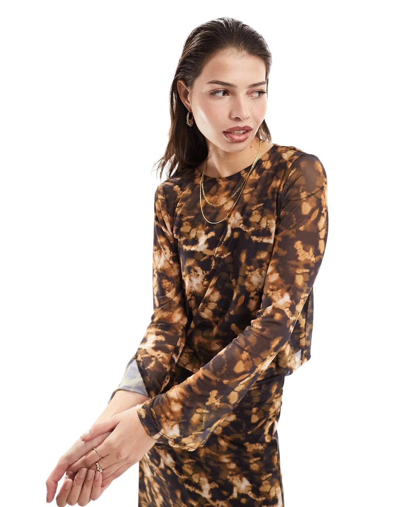 Vero Moda mesh long sleeved jersey top co - ord in brown - ASOS Sample Sale