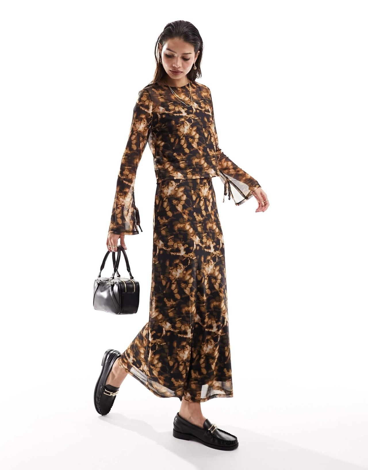 Vero Moda mesh long sleeved jersey top co - ord in brown - ASOS Sample Sale