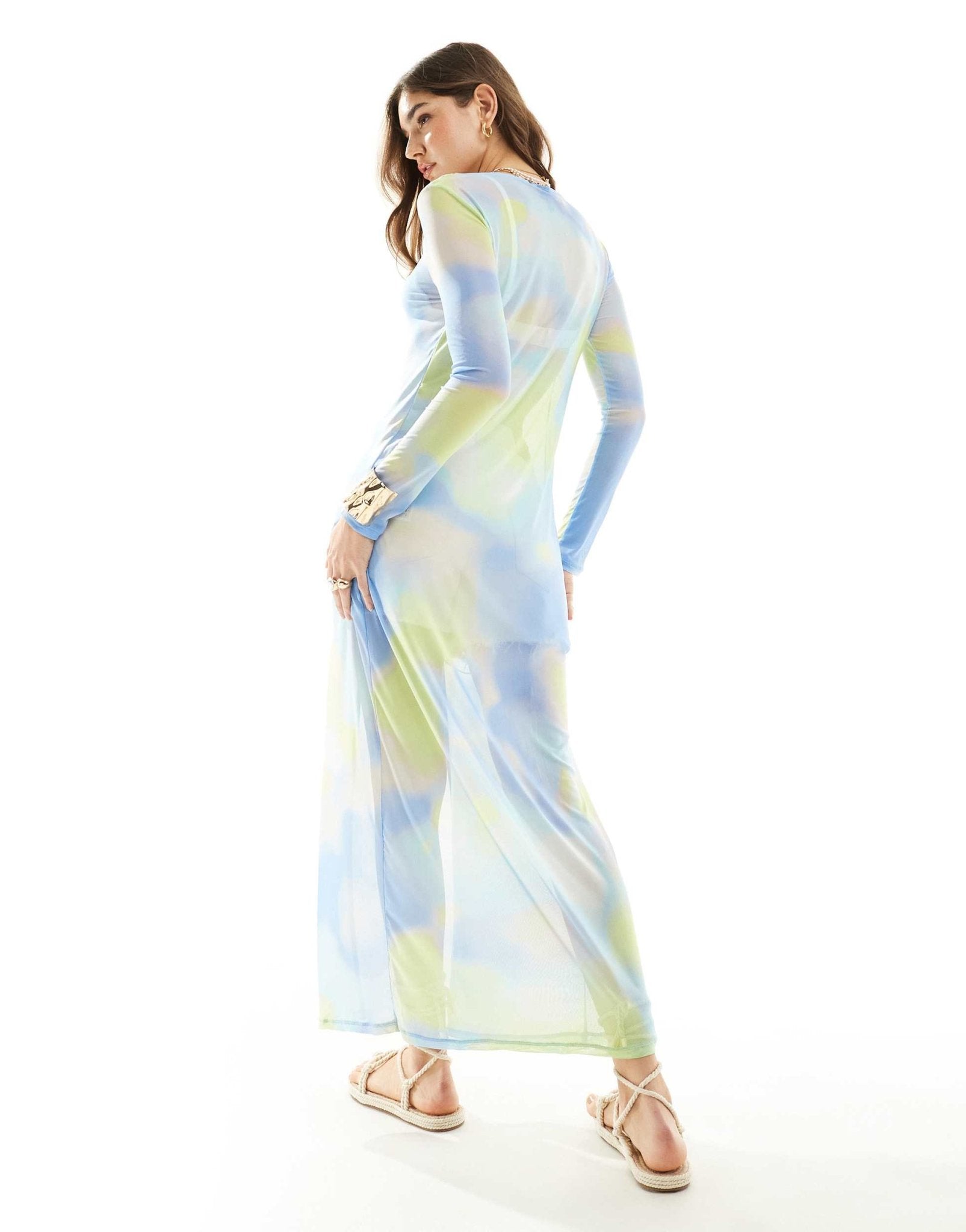 Vero Moda mesh maxi kimono in pastel ombre print - ASOS Sample Sale