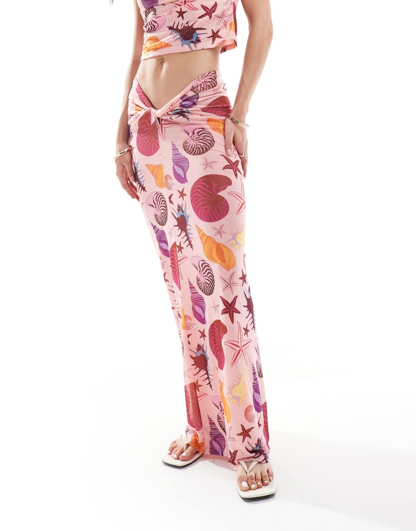 Vero Moda mesh maxi skirt co - ord in pink shell print - ASOS Sample Sale