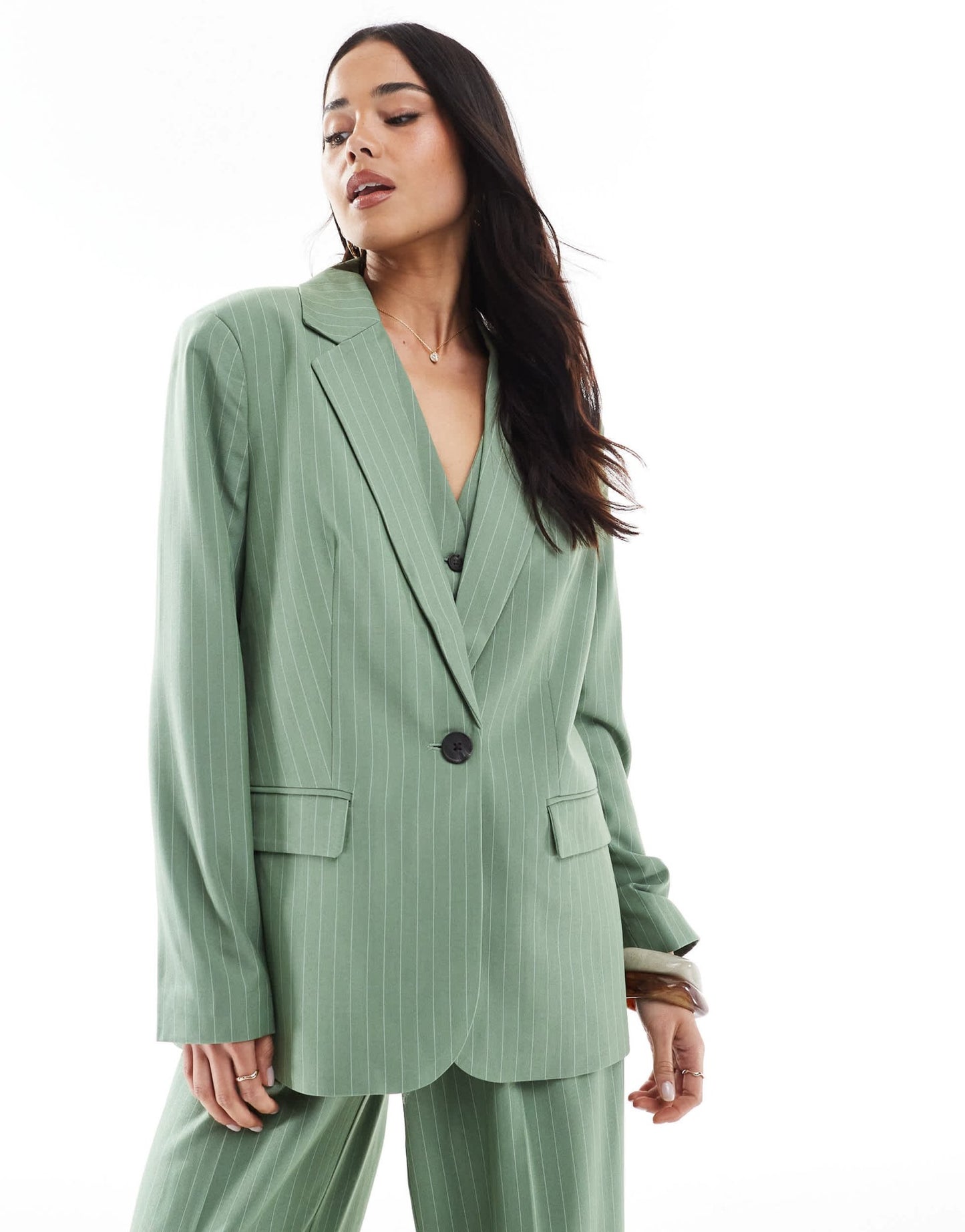 Vero Moda mix and match oversized blazer co-ord in green pinstripe - ASOS Sample Sale