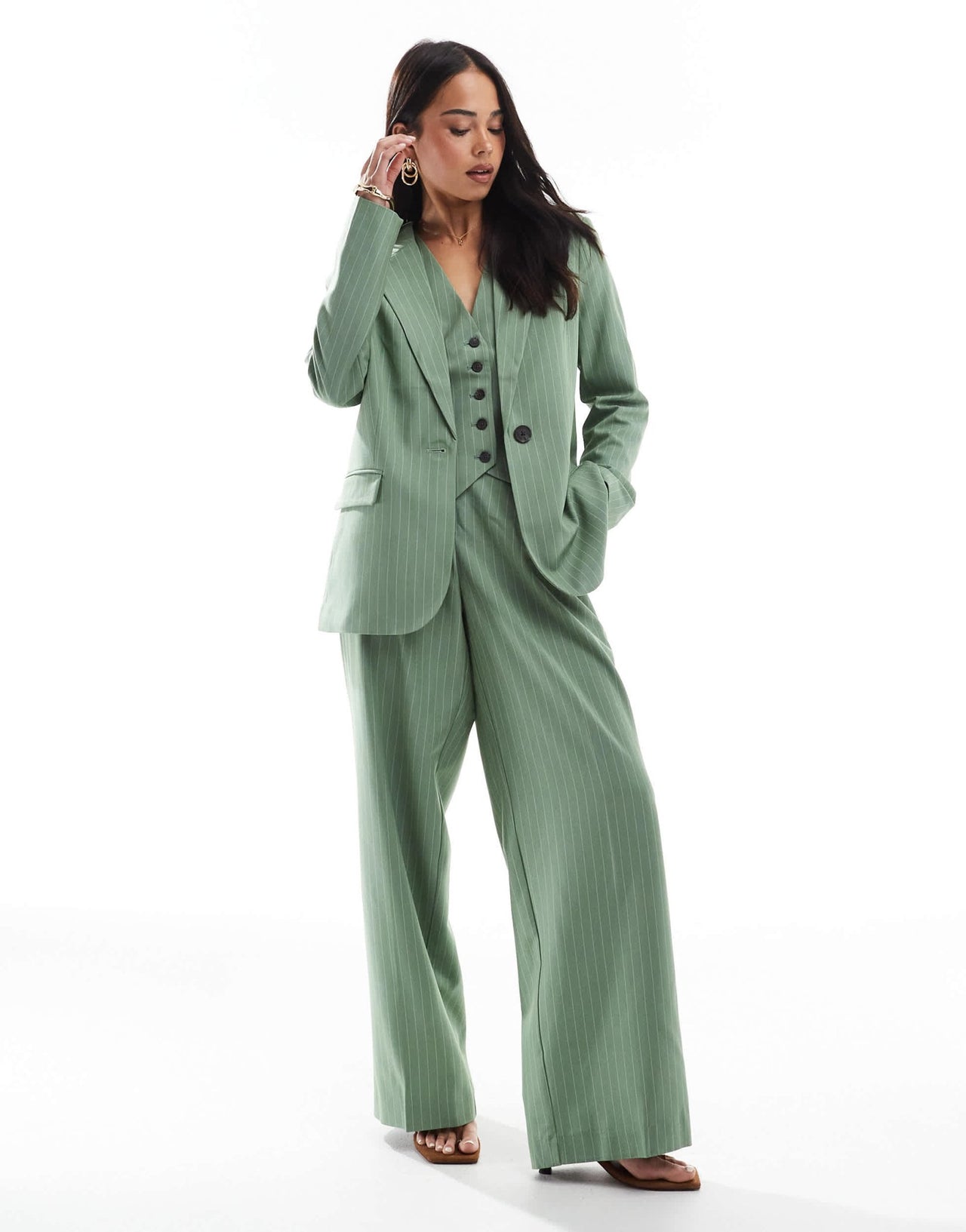 Vero Moda mix and match oversized blazer co-ord in green pinstripe - ASOS Sample Sale
