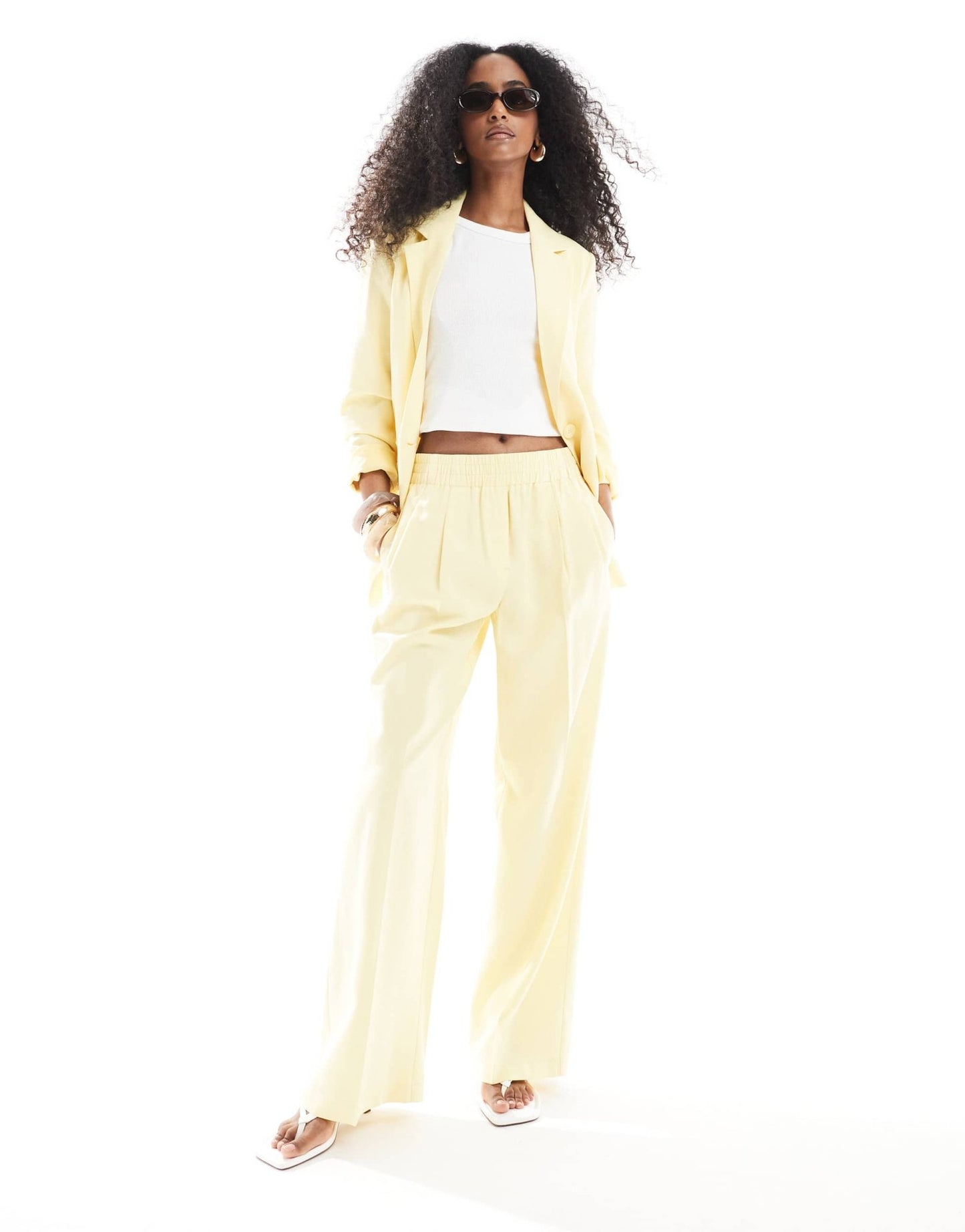 Vero Moda mix and match wide leg trouser co-ord in pale banana - ASOS Sample Sale