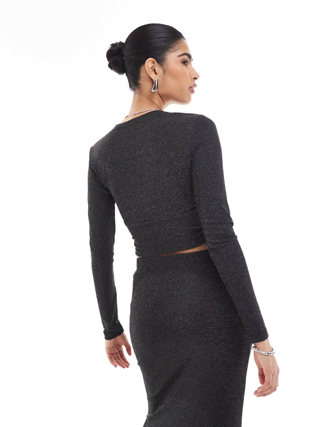 Vero Moda mix & match cross front top co - ord in black glitter - ASOS Sample Sale