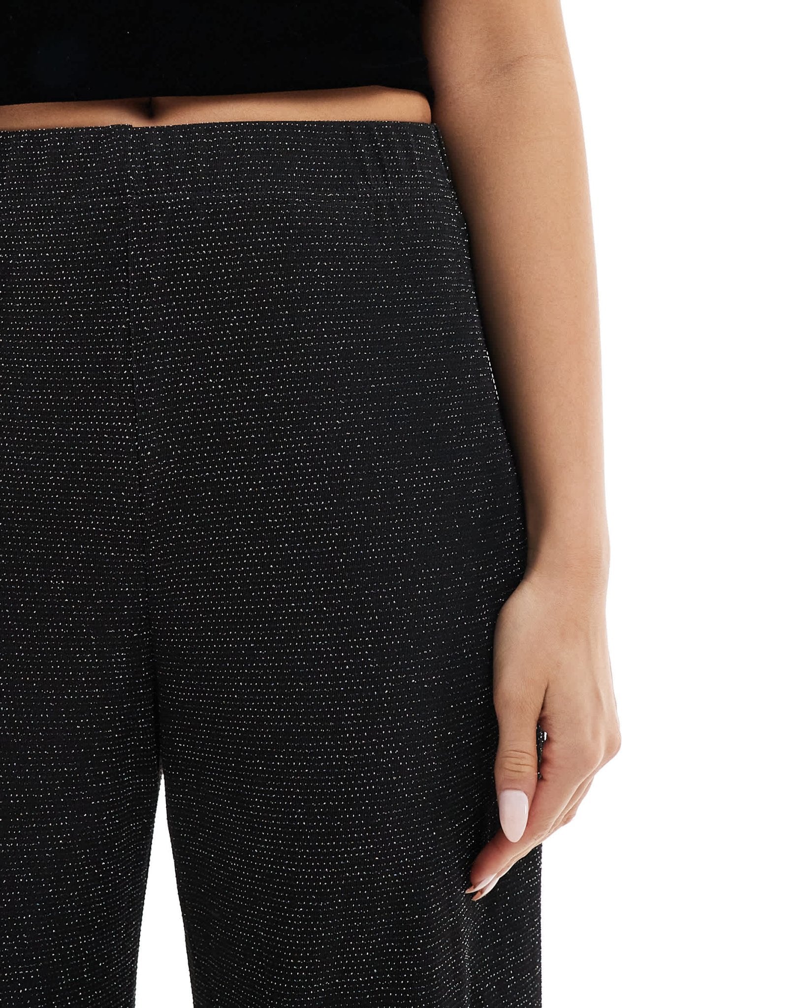Vero Moda mix & match wide leg trouser in black glitter - ASOS Sample Sale