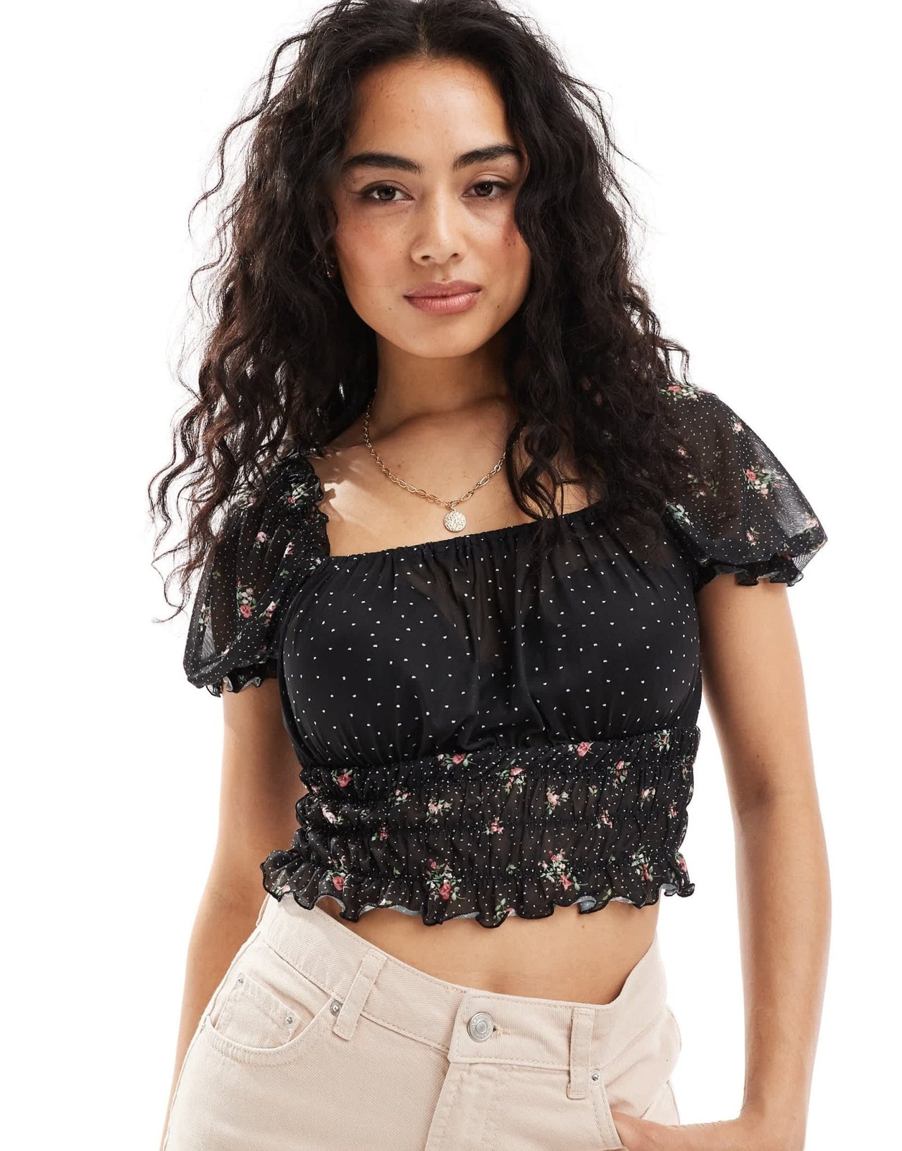 Vero Moda mixed print chiffon top in black - ASOS Sample Sale