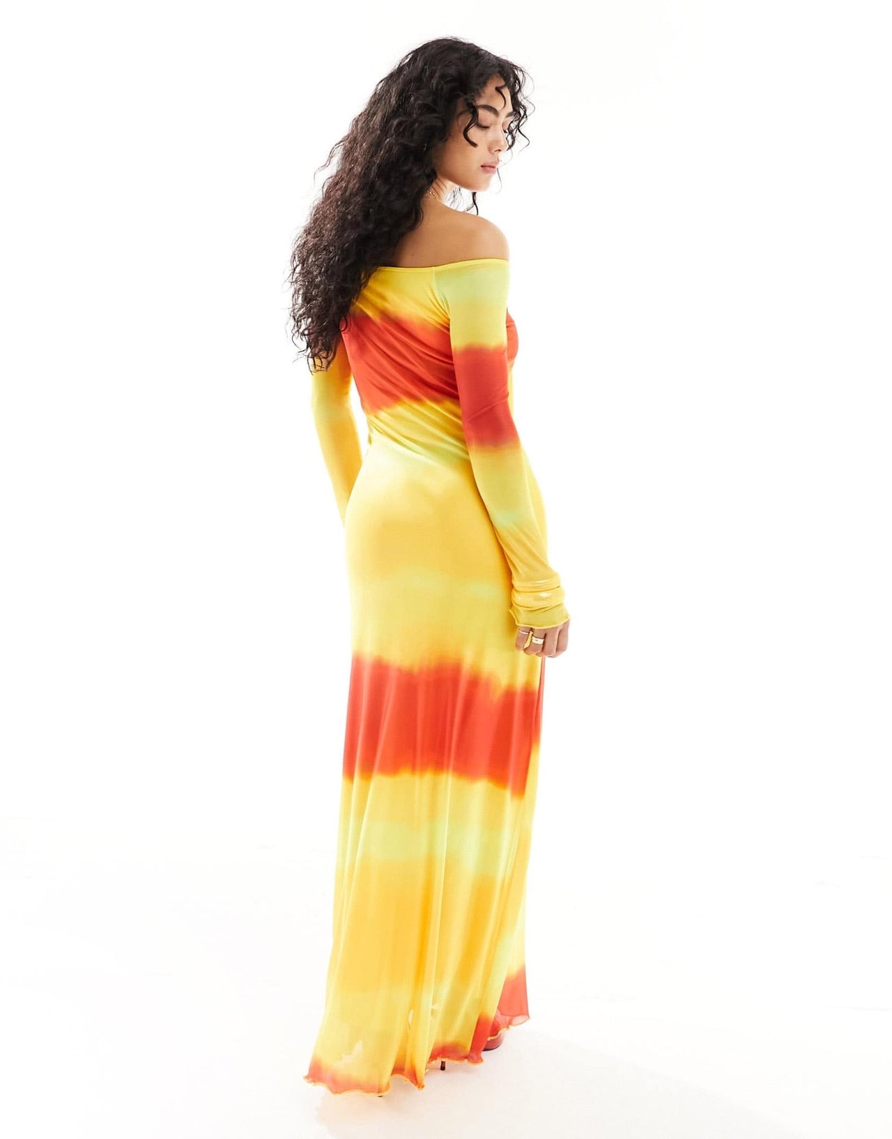Vero Moda off shoulder mesh dress in sunset ombre stripe - ASOS Sample Sale