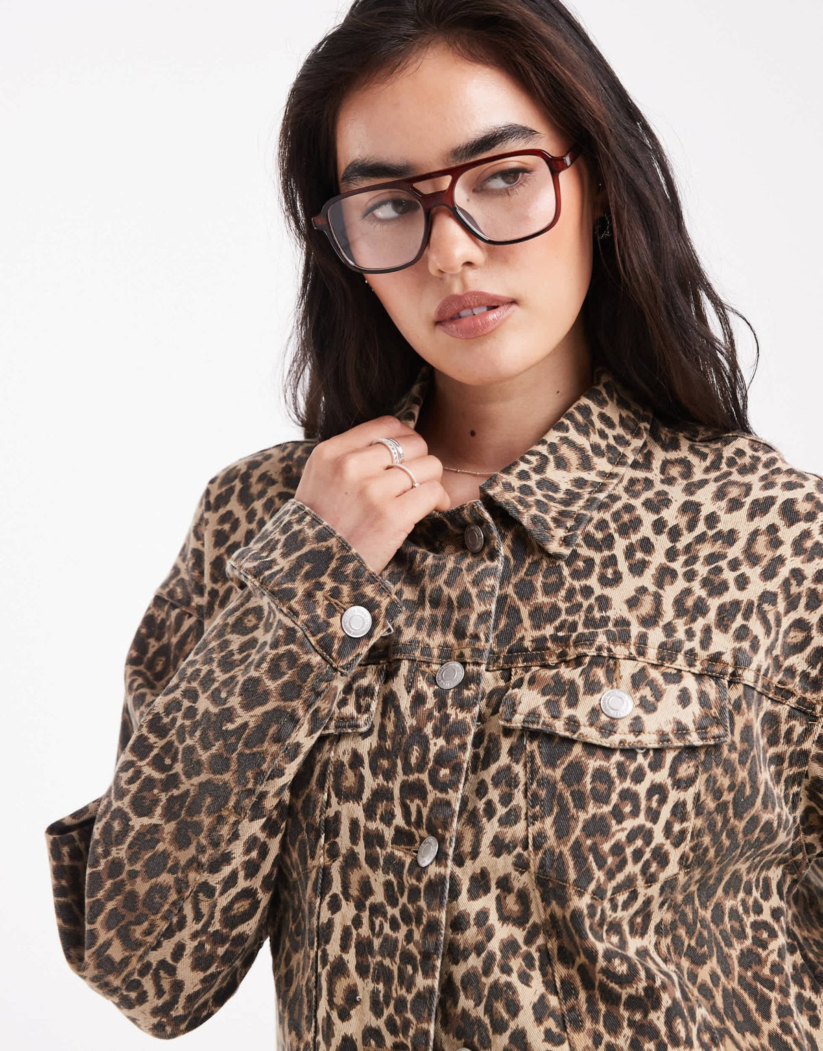 Vero Moda oversized denim jacket in washed leopard print - ASOS Sample Sale