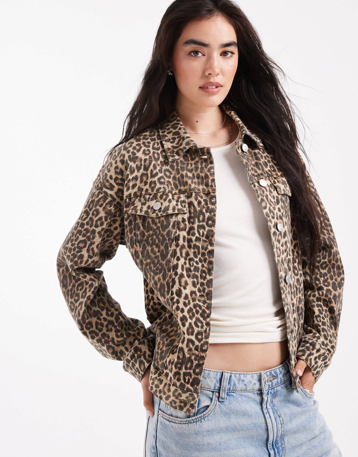 Vero Moda oversized denim jacket in washed leopard print - ASOS Sample Sale