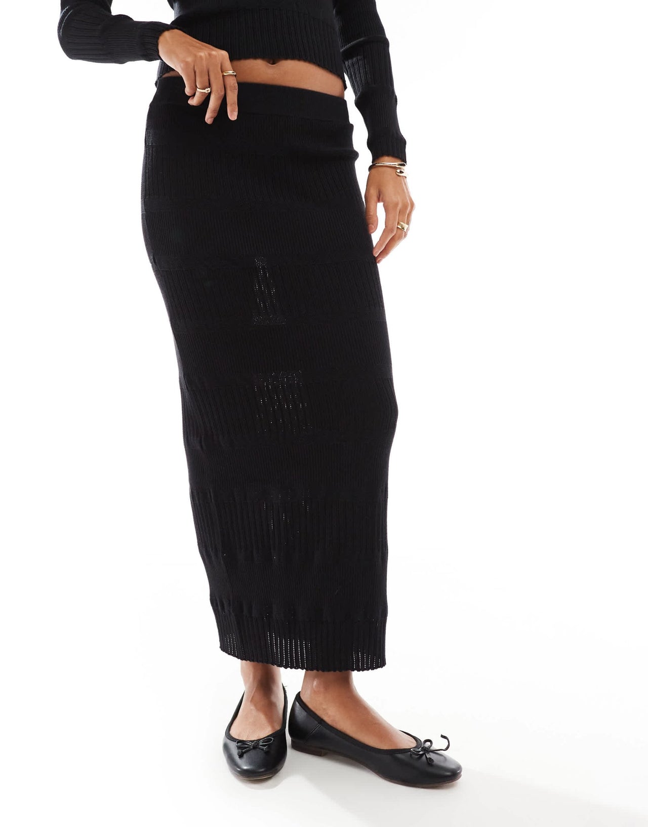 Vero Moda panelled knit midi skirt co - ord in black - ASOS Sample Sale
