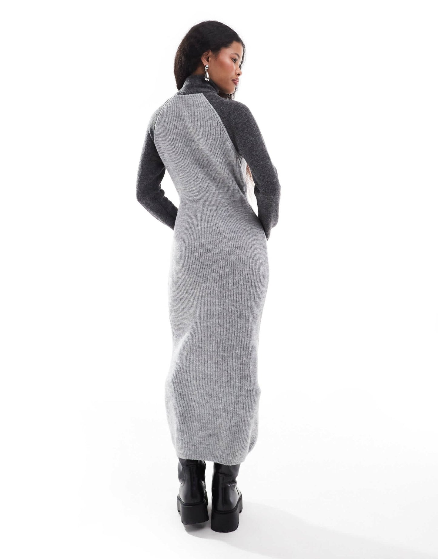 Vero Moda Petite colourblock polo zip front knitted dress in grey - ASOS Sample Sale