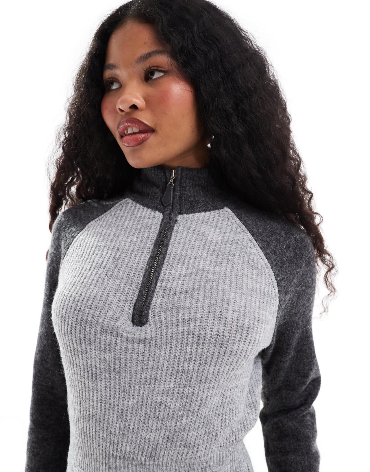 Vero Moda Petite colourblock polo zip front knitted dress in grey - ASOS Sample Sale