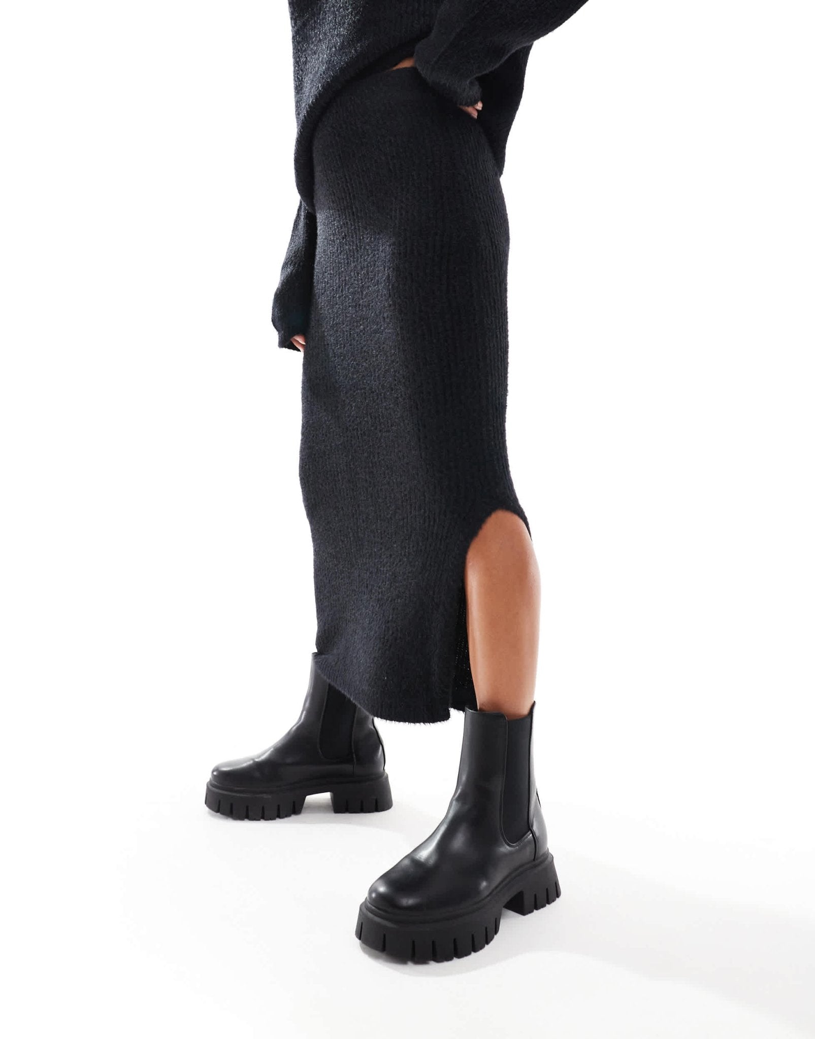 Vero Moda Petite fluffy midi skirt co - ord in black - ASOS Sample Sale