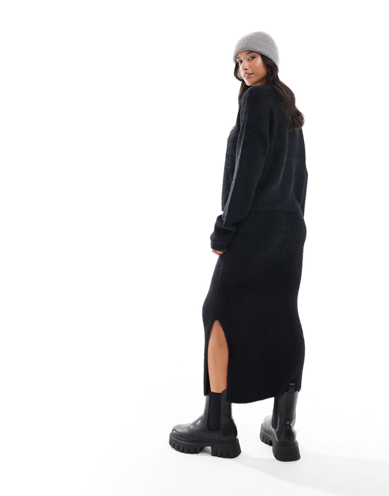 Vero Moda Petite fluffy midi skirt co - ord in black - ASOS Sample Sale