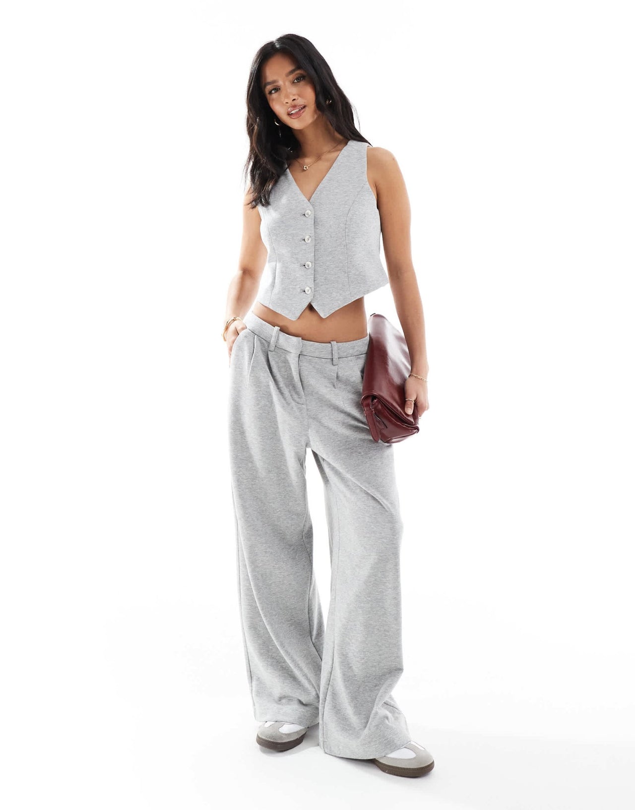 Vero Moda Petite jersey waistcoat co - ord in light grey melange - ASOS Sample Sale