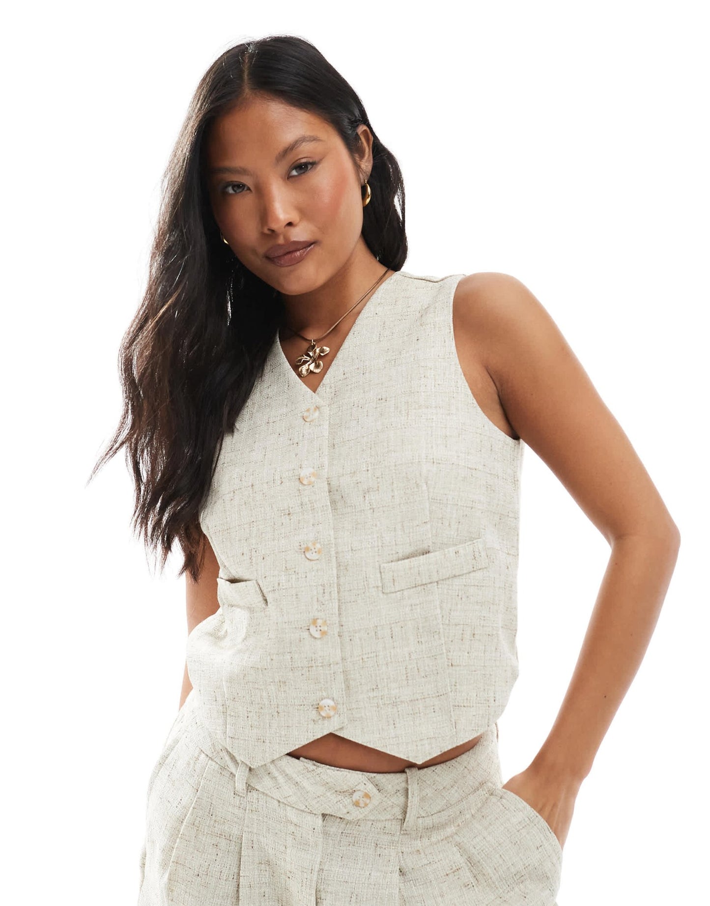 Vero Moda Petite tailored waistcoat co-ord in oatmeal - ASOS Sample Sale