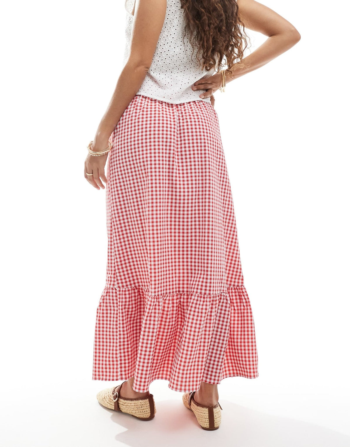 Vero Moda Petite tiered hem maxi skirt in red gingham print - ASOS Sample Sale