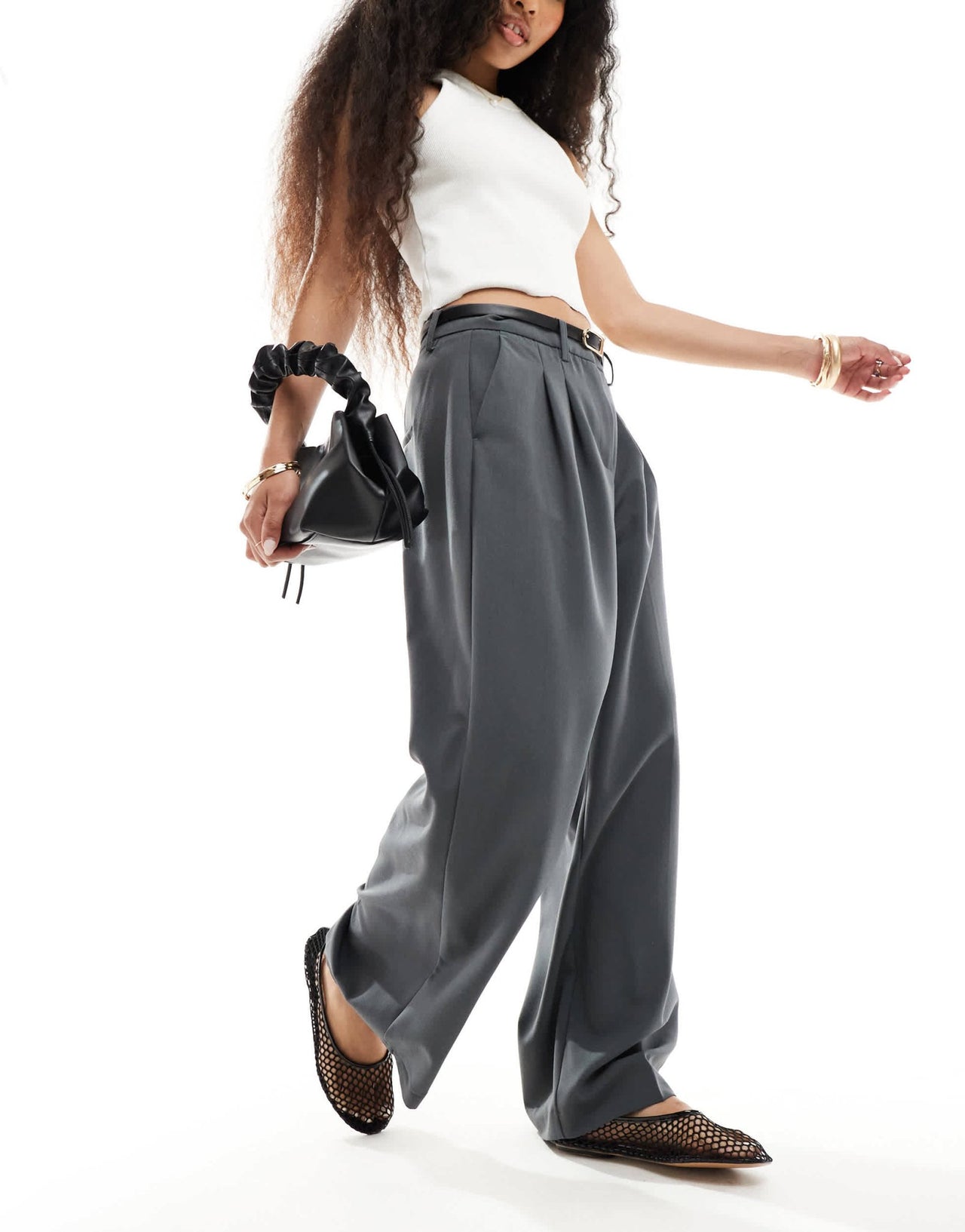 Vero Moda Petite wide leg dad trousers in grey - ASOS Sample Sale