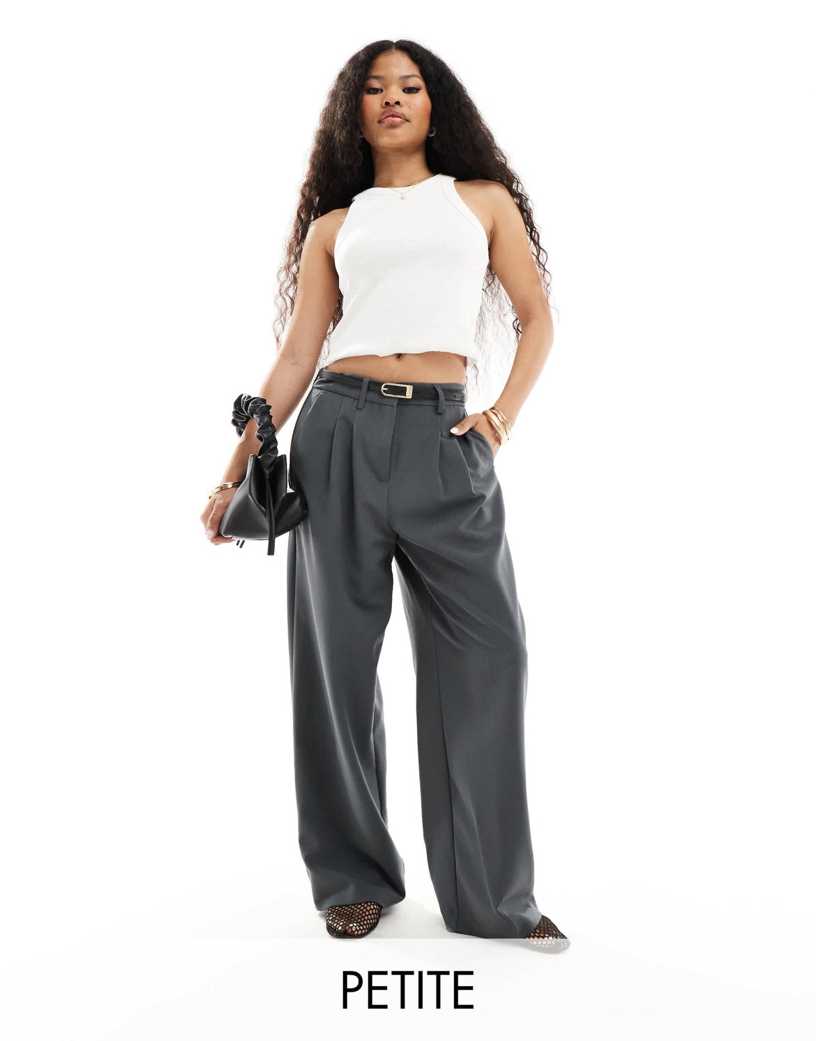 Vero Moda Petite wide leg dad trousers in grey - ASOS Sample Sale